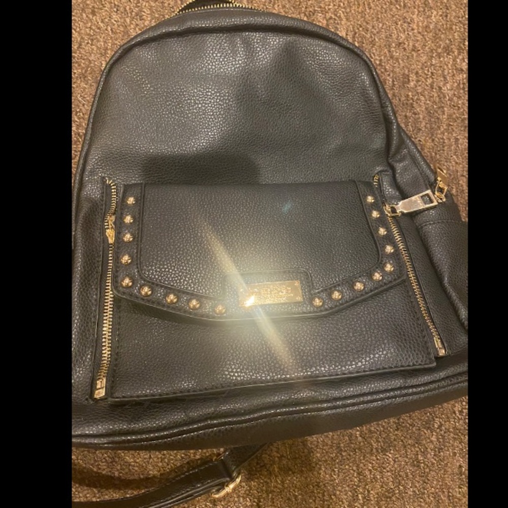 EUC 2 in 1! Bebe wallet zippered backpack mini book bag black gold carry case